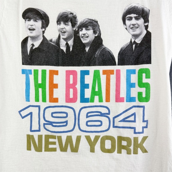 The Beatles 1964 New York Graphic Band T-Shirt Cream Womens XL 2013 Apple Corps - Picture 2 of 7
